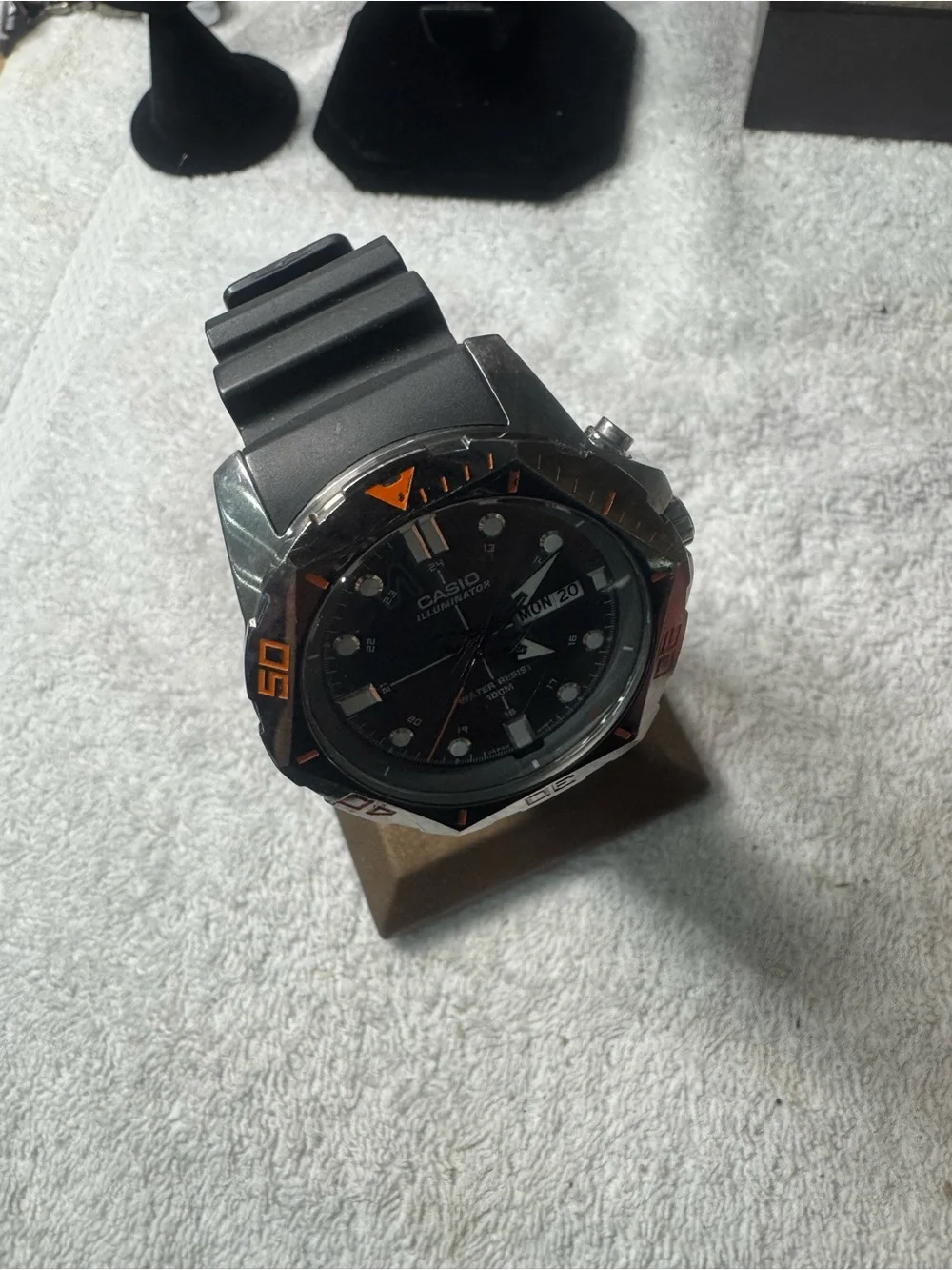 Casio Black Watch with Orange Accents